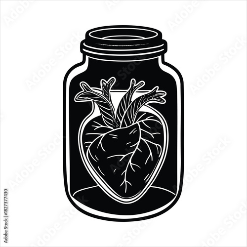 Anatomical heart inside a glass jar vector illus