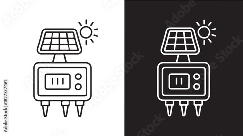 Solar panel device line icon vector illustration of photovoltaic energy equipment isolated on white and black background