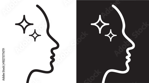 Head silhouette with stars a minimalist vector illustration isolated on white and black background for beauty and wellness concepts