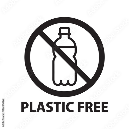 Plastic free icon vector symbol of no plastic bottle for eco friendly and zero waste campaigns