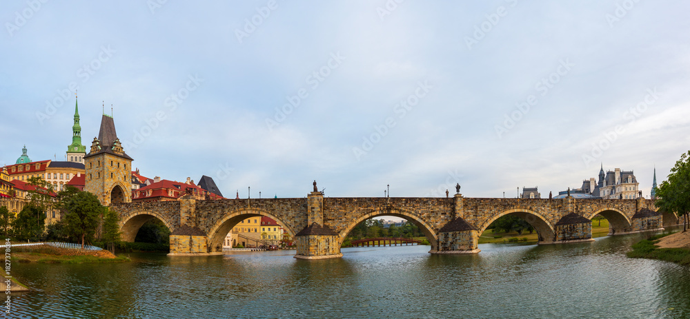 Fototapeta premium Huawei European Town and Charles Bridge scenery in Songshan Lake, Dongguan, China