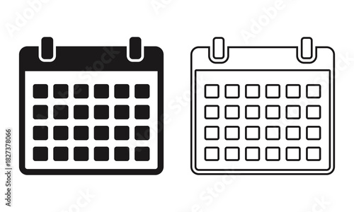 Calendar icon vector : solid and outline styles for effective scheduling, managing appointments, and date planning. time management.