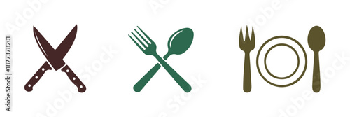 Set of kitchen, restaurant, and cooking icons on a white background

