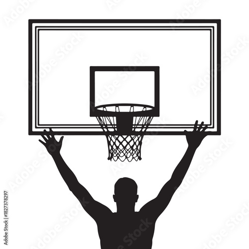 Silhouette of a basketball player reaching for the hoop vector illustration for sports design isolated on white background