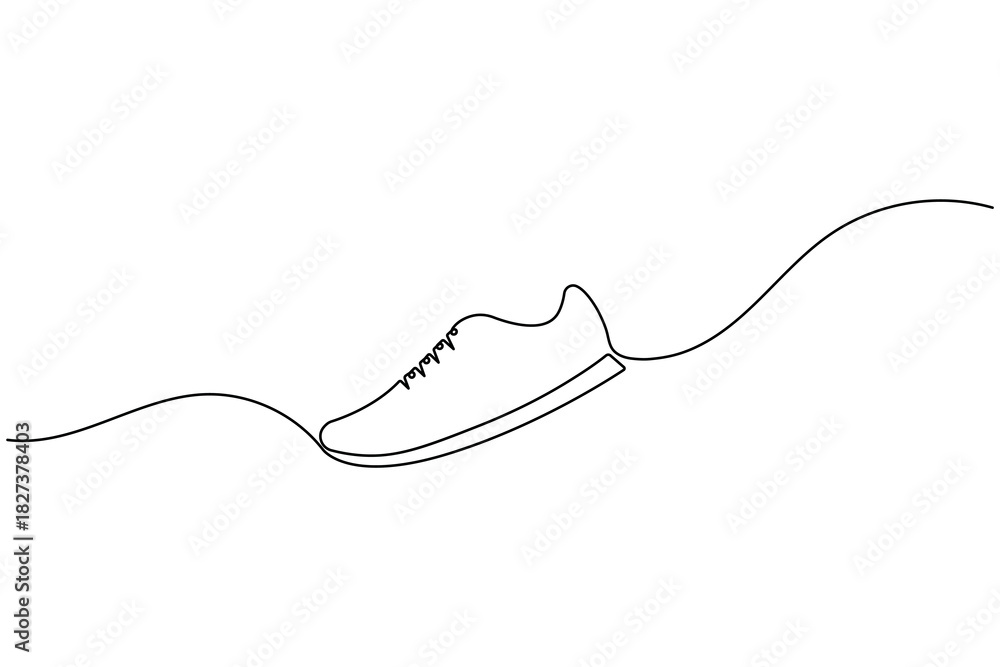 Obraz premium Abstract single continuous line drawing of an athletic running sneaker on a white background