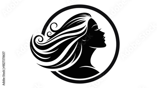 Elegant woman profile with flowing hair evokes sophisticated beauty, ideal for fashion, beauty, or wellness branding with a modern, minimalist aesthetic