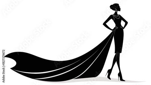 Elegant woman silhouette in flowing gown, exuding confidence and poise, perfect for fashion, beauty, or luxury branding with a modern, minimalist aesthetic