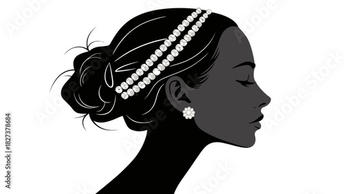 Elegant woman's profile with pearl accessories, a refined and classic beauty for fashion, bridal, and luxury designs that evokes grace and sophistication