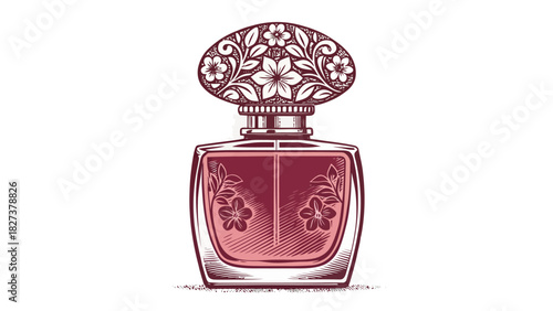 Elegant perfume bottle with floral stopper design, a classic fragrance accessory evoking luxury and timeless beauty, perfect for cosmetic and beauty branding