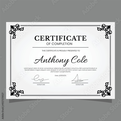 Vector ornament template for a formal achievement award or diploma, designed with an elegant, classic decorative border pattern, suitable for recognizing accomplishments and milestones