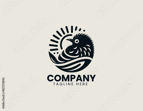 Kiwi Bird With Son black vector logo illustration