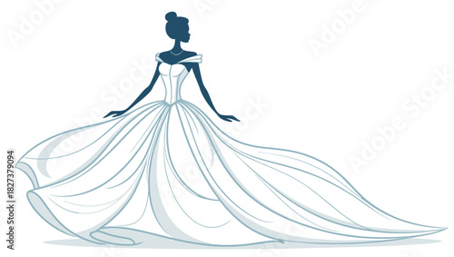 Elegant bride silhouette in flowing gown, a symbol of wedding bliss and fairytale romance, perfect for invitations, fashion designs, and bridal inspiration