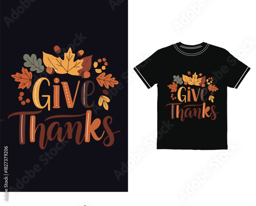 Festive fall leaves design saying give thanks message