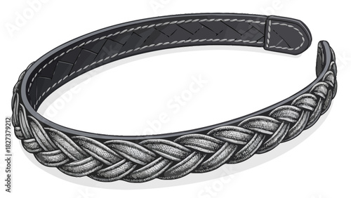 Elegant woven leather headband, a stylish accessory for fashion-forward individuals, adding a touch of sophistication and charm to any look, vector origin