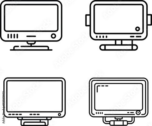 Four hand drawn illustrations of digital cameras in different views
