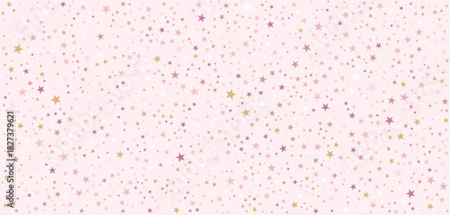Pink Background with Gold, Pink, Purple Stars. Whimsical Celestial Pattern for Party Invitations, Gift Wrap, Nursery Decor, Festive Wallpaper, and Magical Celebration Graphics