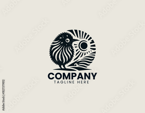 Kiwi Bird With Son black vector logo illustration