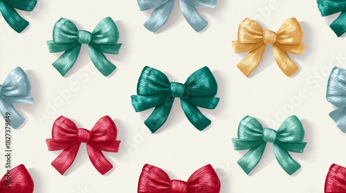 Playful Christmas Ribbon Bows Seamless Pattern for background