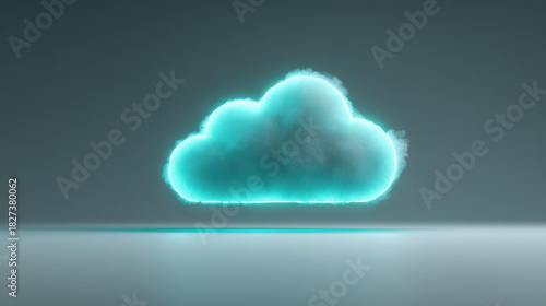 Cloud computing icon glowing teal center, digital technology concept, futuristic and minimal