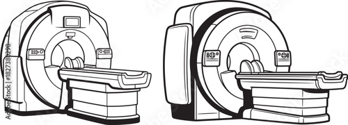 Two magnetic resonance imaging machines silhouette