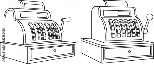 Two vintage cash registers side by side silhouette