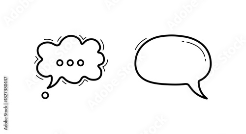 Hand drawn speech bubble and thought bubble icons isolated on