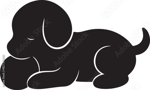 a cute black silhouette of a puppy resting peacefully