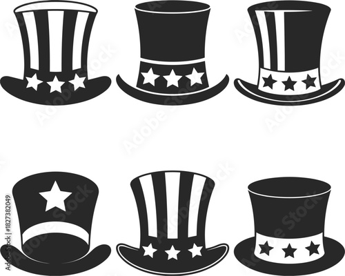 Collection of Six Uncle Sam Hats in Silhouette top hat american