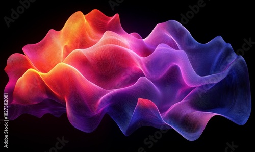 Wallpaper color with curvy shapes and abstract illustration for virtual backgrounds. Minimal neon glow, bright gradient patterns, and creative art design, Generative AI