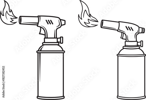 Two handheld torch silhouettes with flames silhouette