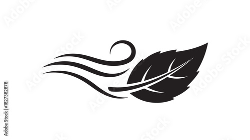 Wind and leaf vector icon simple flat design element isolated on white background representing nature and breeze