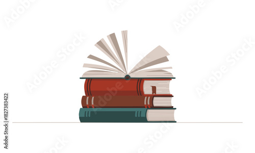 Flat vector illustration of stacked hardcover books, easily editable.