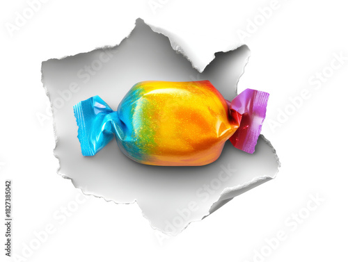 Sweet unwrapped candy with paper on a transparent background