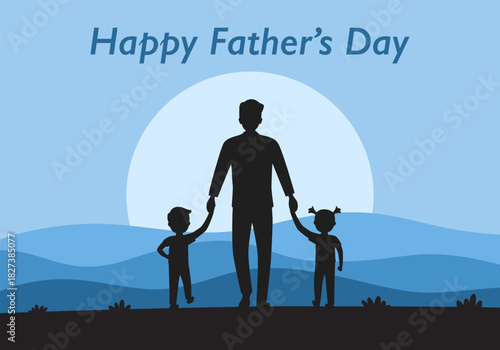 Father and children silhouette. Happy Father’s Day poster.