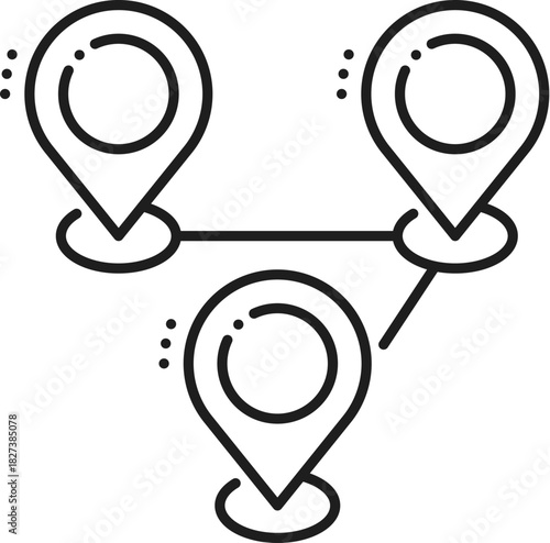 Travel destination, location point line icon or symbol. Travel navigation location point line vector sign, trip destination marker lineart icon. Direction pin symbol or pictogram with route path tags