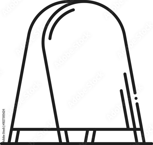 Exhibition promo easel stand display line icon or label. Trade show advertising banner thin line pictogram, promo easel stand outline vector icon. Exhibition outdoor display linear sign or symbol