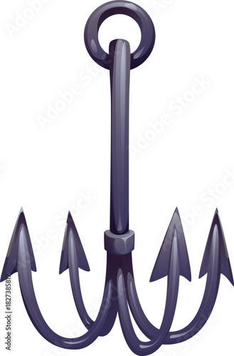 Corsair pirate cartoon boarding hook weapon fantasy game icon. Medieval naval weapon, army accessory arcade icon, corsair pirate isolated gaming vector object. Filibuster ship boarding hook game item