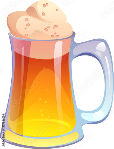 Cartoon beer mug or alcohol drink beverage of ale pint with foam, vector glass tankard. Cartoon beer drink or lager draught or Irish ale beer mug for pub tavern of Oktoberfest Bavarian festival
