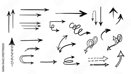 Hand-drawn doodle arrow collection isolated on white background, Vector