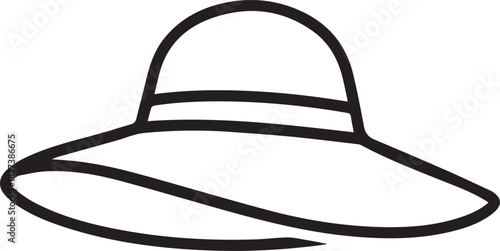 Elegant sun hat line drawing for summer fashion design projects, perfect for travel blogs or vacation promotions, conveying relaxation and sophisticated style