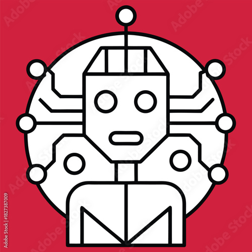 Artificial Intelligence line icon on red