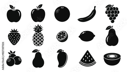 Collection of fruit silhouettes isolated on white background, Vector
