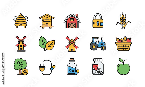 Beekeeping set of farm elements beehive honey farm agriculture product