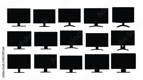 Computer monitor silhouettes isolated on white background, Vector