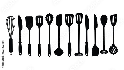 Kitchen utensils silhouette collection isolated on white background, Vector