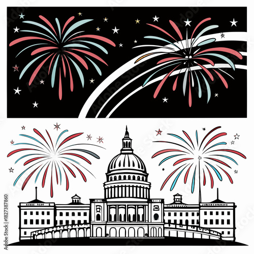 washington dc skyline with fireworks