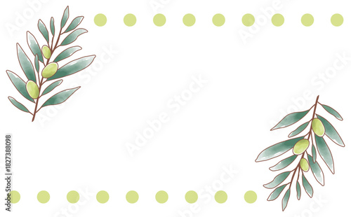 手描きの水彩のシンプルなオリーブの枝のフレーム素材 Olive Branch Illustration