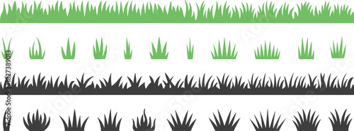 “Grass silhouette vector collection with green and black lawn elements, nature plant icons, decorative garden shapes for design – cad drawing flat vector illustration”