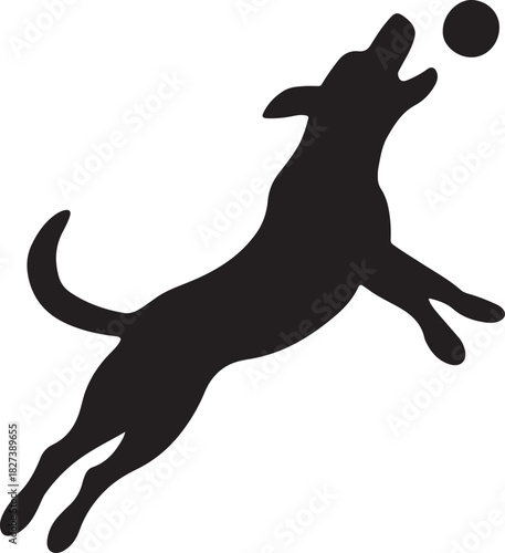 A playful silhouette of a dog leaping to catch a ball in mid air