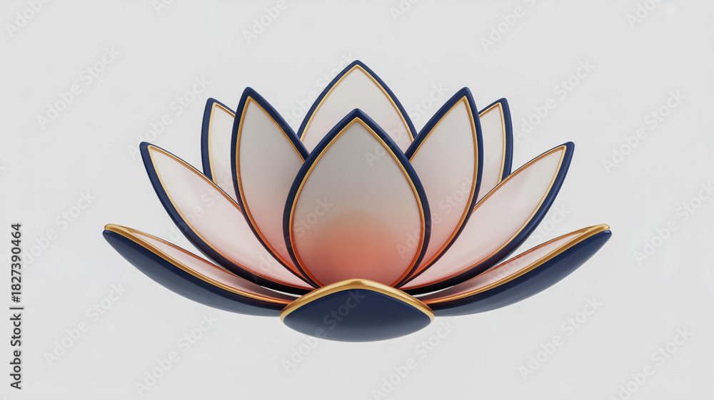 Fototapeta premium 3d render of a stylized lotus flower with dark blue and pink petals isolated on white background